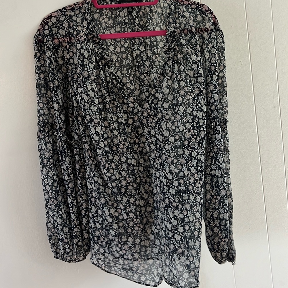 Banana Republic Blue Floral Sheer Long-Sleeve Blouse Like New